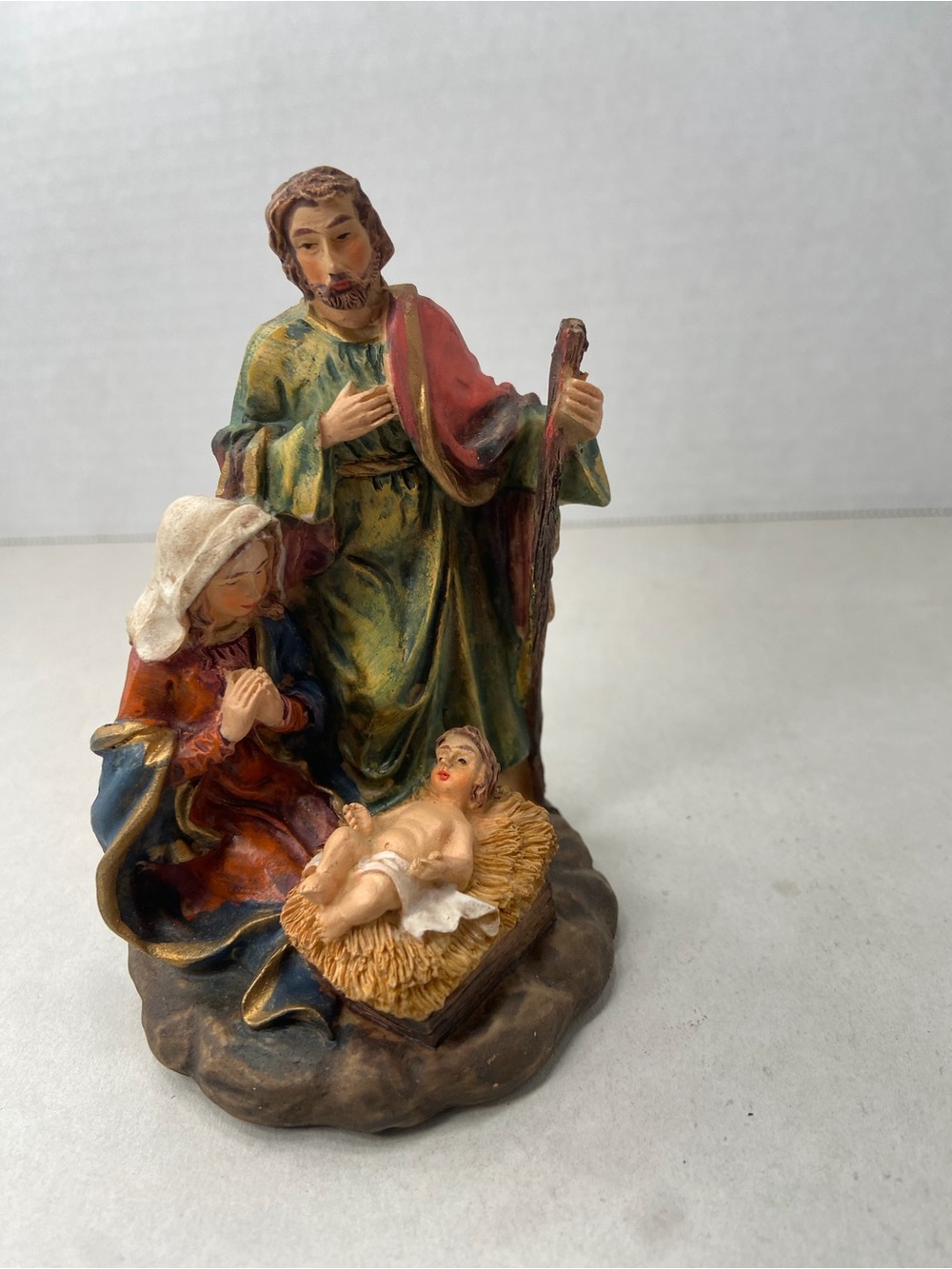 Holy Family Nativity Figurine Mary Joseph Baby Jesus Manger Christmas Decor